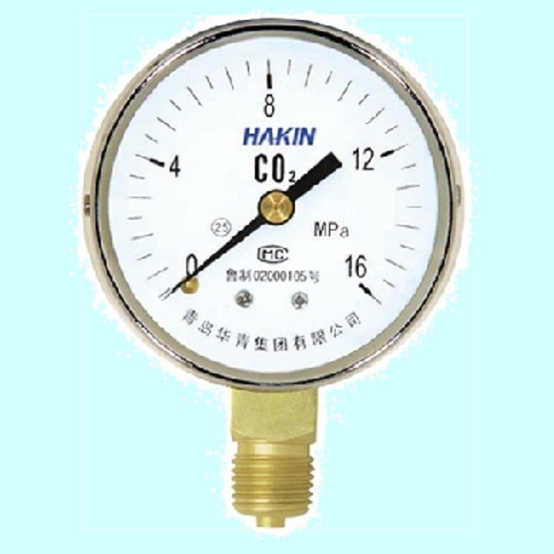 YC60二氧化碳压力表 电镀表壳螺纹连接60mm 青岛华青仪表特价销售