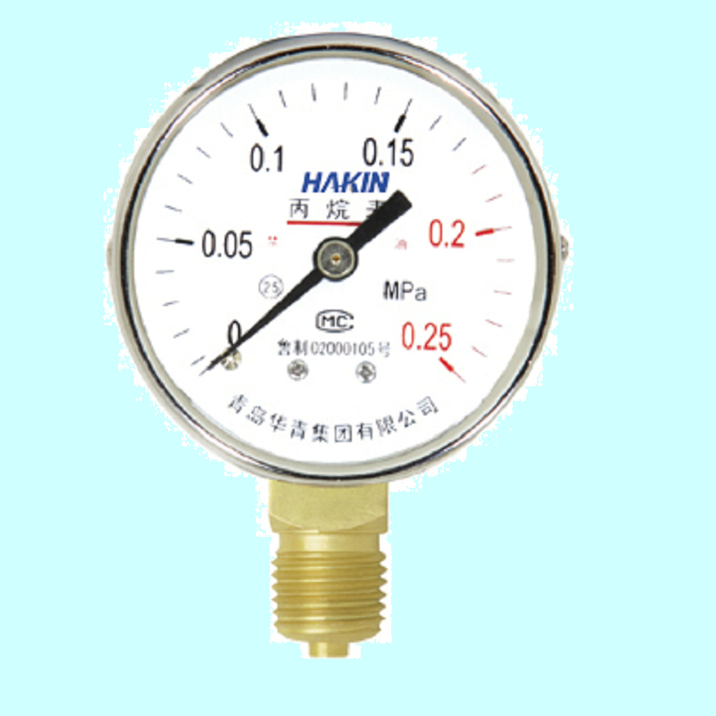 YQW60丙烷压力表 外螺纹M14 电镀表壳 青岛华青仪表销售